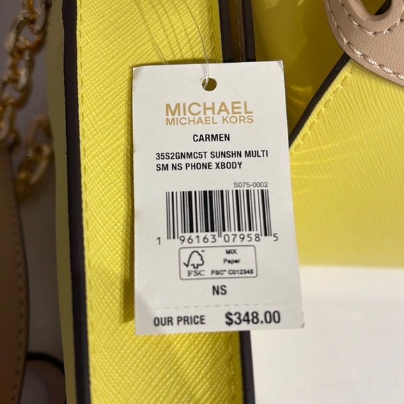 Michael Kors Carmen Small Color-Block Faux Leather Phone Crossbody Bag Sunshn - Picture 12 of 16